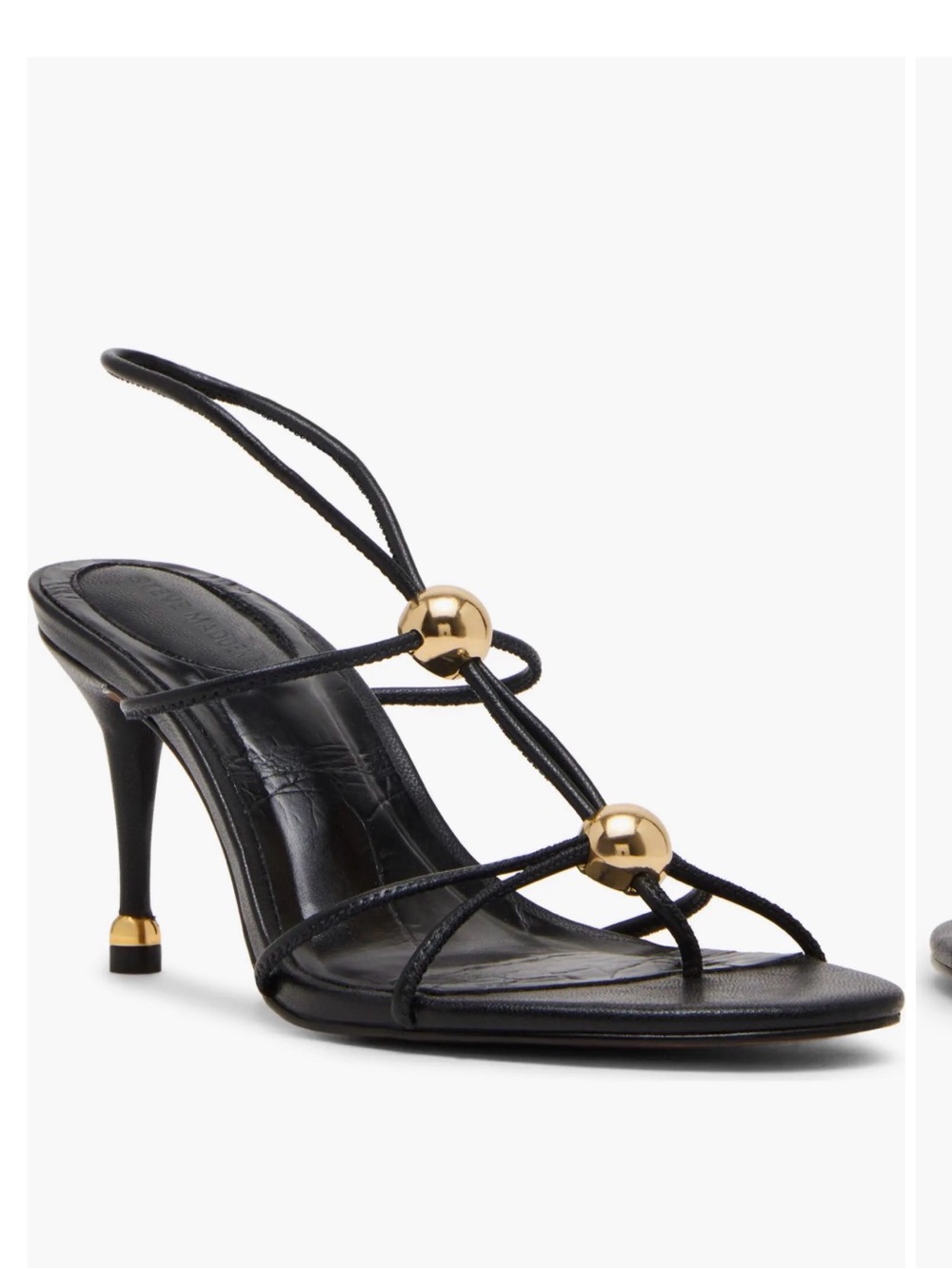 Steve Madden Black Strappy Slingback Heels with Gold Hardware